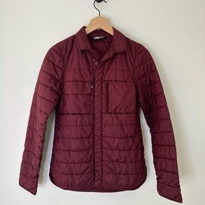 Burgundy North Face puffer jacket